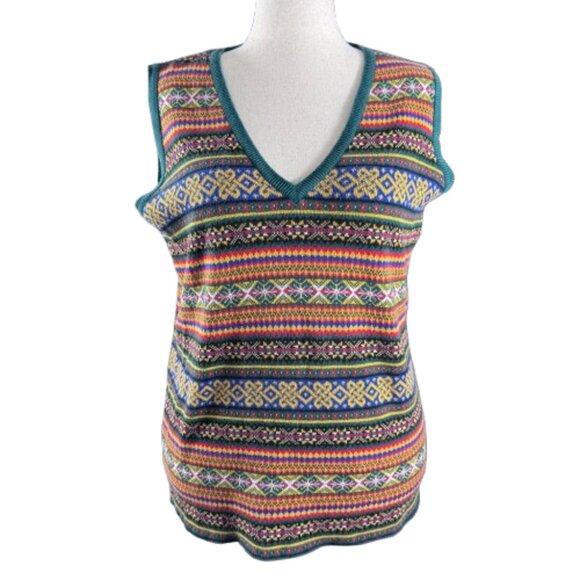 GAP 90s Y2K Vintage Celtic Scandinavian Fair Isle Funky Sweater Vest (SZ M) - Picture 1 of 13